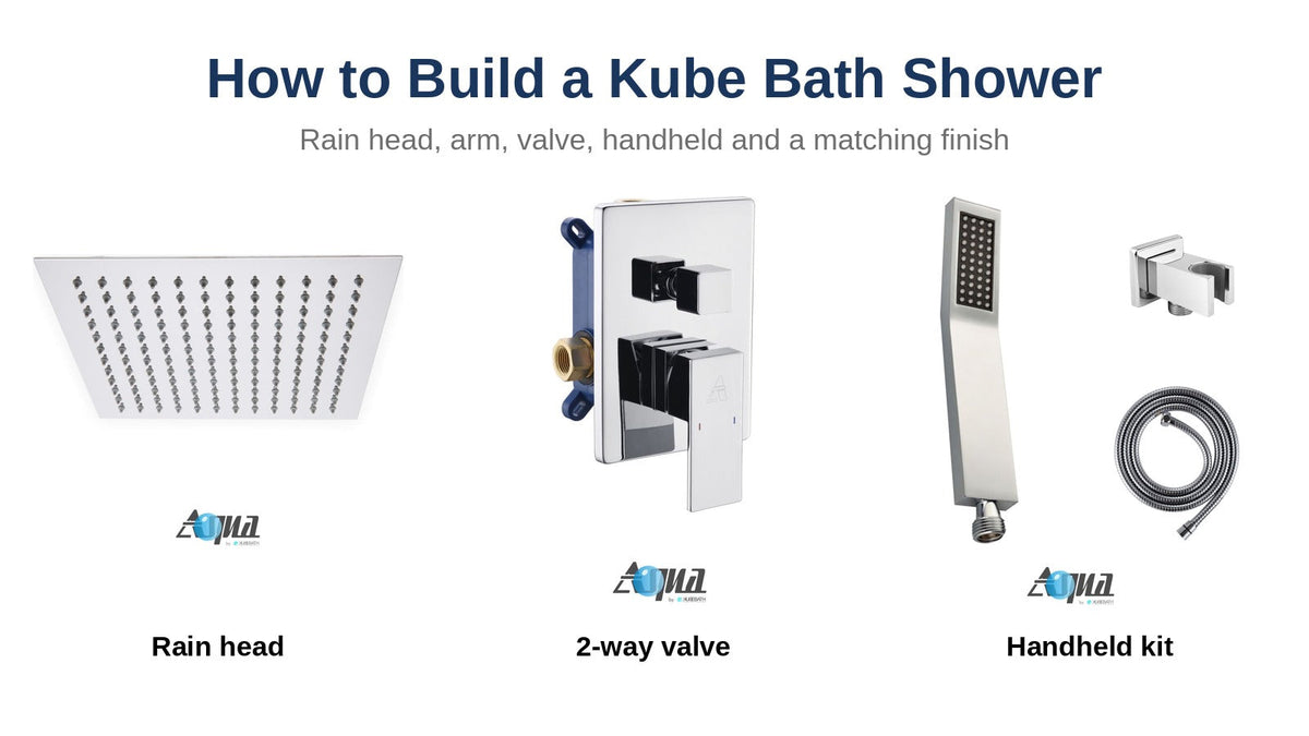 Kube Bath Aqua Piazza rain shower head, 2-way rough-in valve and handheld kit