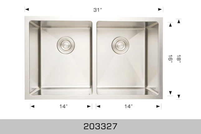 Bosco Deluxe Series 31" x 18" Double Bowl Kitchen Sink Radius Corner 203327 - Plumbing Market