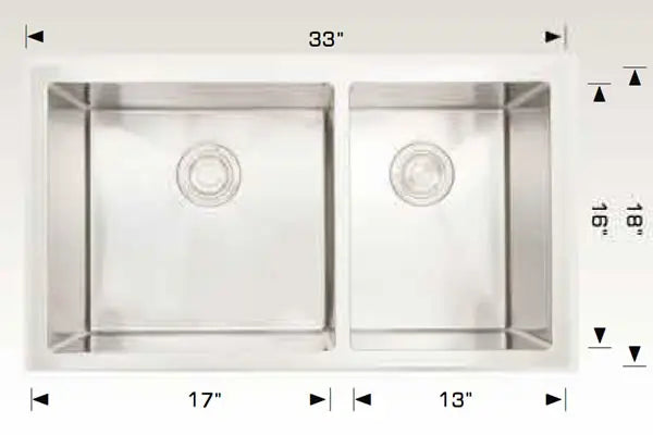 Bosco Diamond Series Plus 33" x 18" Double Bowl Kitchen Sink Radius Corner 203315 Plus - Plumbing Market