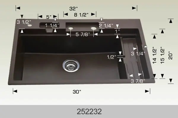 Bosco Granite Series 32" x 20" Undermount or Drop-in Kitchen Sink 252232 - Plumbing Market