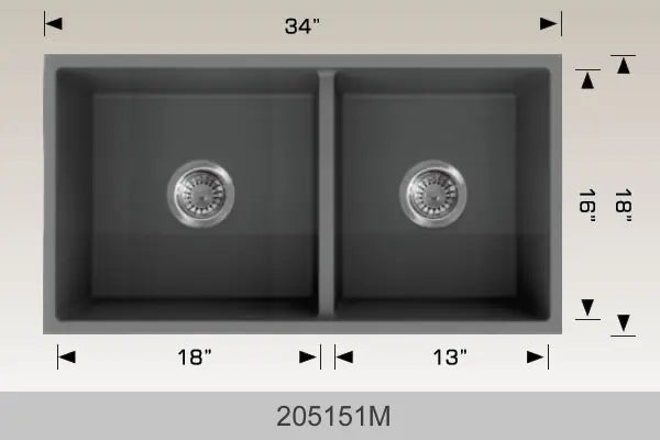 Bosco Granite Series 34" x 18" Double Bowl Undermount Sink Kitchen Sink 205151M - Plumbing Market