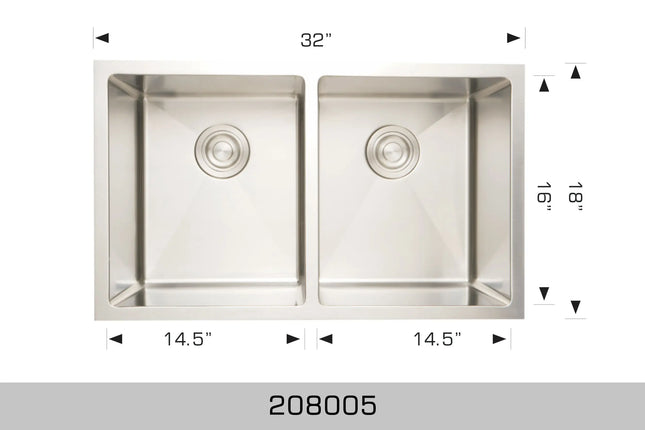 Bosco Standard Series 32" x 18" Kitchen Sink Double Bowl Radius Corner 208005 - Plumbing Market