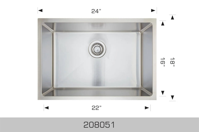 Bosco Super Series 24" x 18" Single Bowl Kitchen Sink Radius Corner 208051 - Plumbing Market