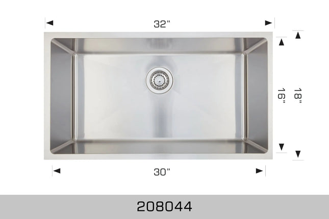 Bosco Super Series 32" x 18" Single Bowl Kitchen Sink Radius Corner 208044 - Plumbing Market