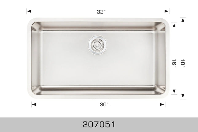 Bosco Super Series 32" x 18" Single Bowl Kitchen Sink Undermount Radius Corner R30 207051 - Plumbing Market