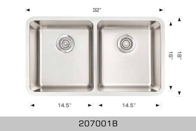 Bosco Super Series 32" x 18" Undermount Radius Corner Kitchen Sink R30 207001B - Plumbing Market