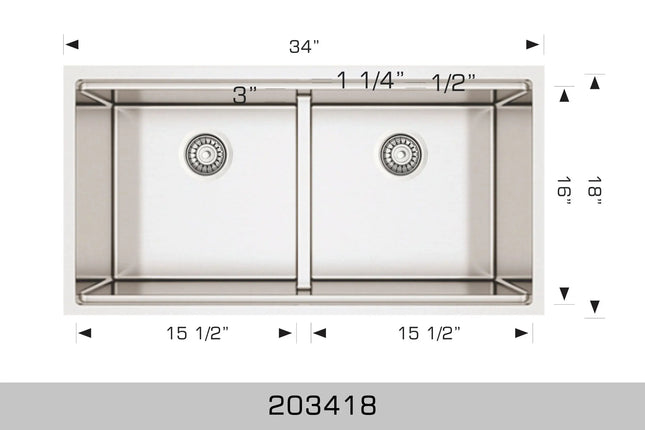 Bosco Titanium Plus Series 34" x 18" Double Bowl Kitchen Sink Radius Corner 203418 - Plumbing Market