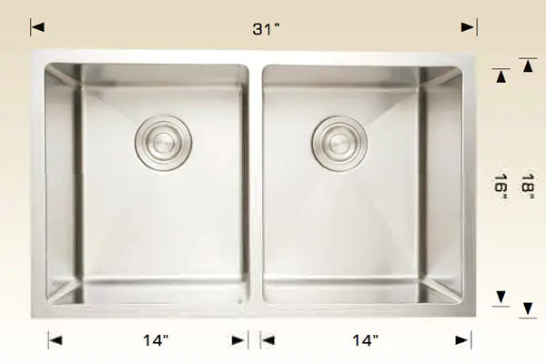 Bosco Titanium Series 31" x 18" Double Bowl Radius Corner Kitchen Sink 203350 - Plumbing Market