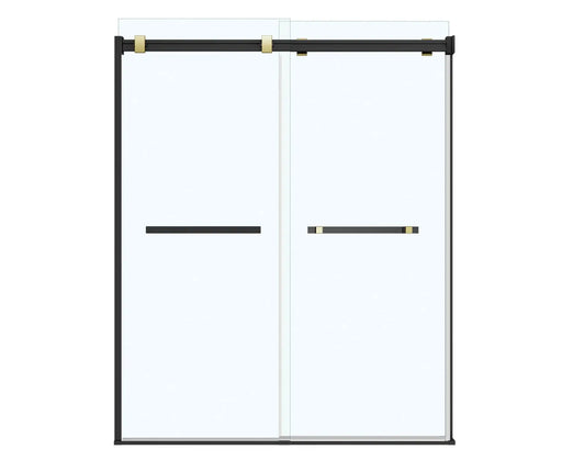Duel 56-58 ½ x 70 ½-74 in. 8 mm Bypass Shower Door for Alcove Installation with Clear glass in Matte Black & Brushed Gold - Plumbing Market