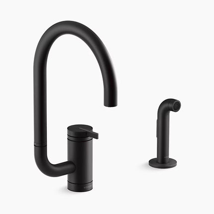 Kohler Components Single-handle kitchen sink faucet with two-function extended-reach spout and side sprayer K-28272-BL - Plumbing Market