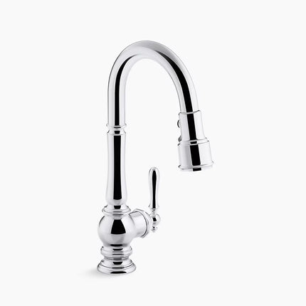 Kohler Artifacts Pull-down kitchen sink faucet with three-function sprayhead K-99261-CP - Plumbing Market