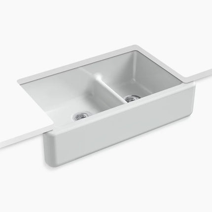 Kohler Whitehaven Smart Divide 35-3/4" undermount double-bowl farmhouse kitchen sink K-6427-95 - Plumbing Market