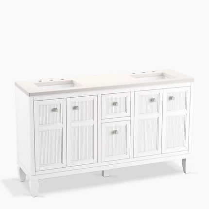 Kohler Hearthaven 60" bathroom vanity cabinet with sinks and quartz top K-33539-ASB-0 - Plumbing Market