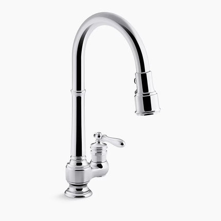 Kohler Artifacts Pull-down kitchen sink faucet with three-function sprayhead K-99260-CP - Plumbing Market