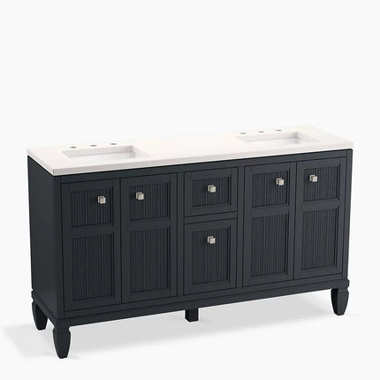 Kohler Hearthaven 60" bathroom vanity cabinet with sinks and quartz top K-33539-ASB-1WX - Plumbing Market