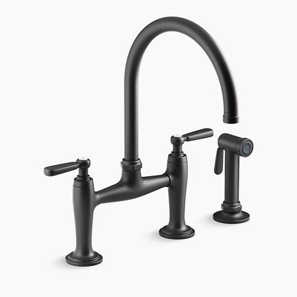 Kohler Edalyn by Studio McGee Two-hole bridge kitchen sink faucet with side sprayer K-28356-BL - Plumbing Market