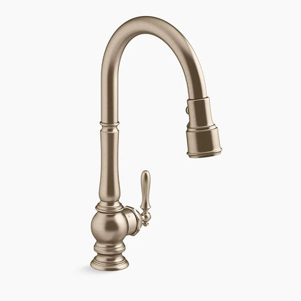 Kohler Artifacts Touchless pull-down kitchen sink faucet with three-function sprayhead K-29709-BV - Plumbing Market