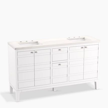 Kohler Helst 60" bathroom vanity cabinet with sinks and quartz top K-33527-ASB-0 - Plumbing Market