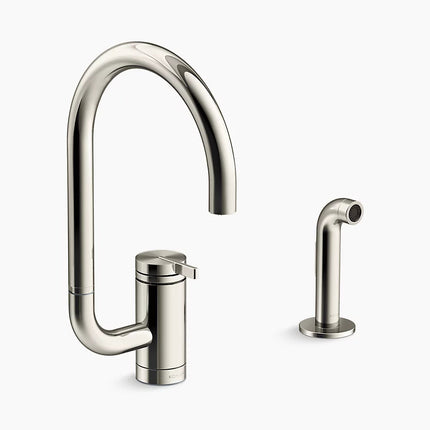 Kohler Components Single-handle kitchen sink faucet with two-function extended-reach spout and side sprayer K-28272-SN - Plumbing Market