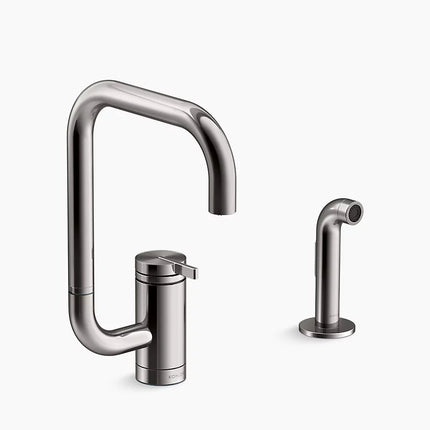 Kohler Components Single-handle kitchen sink faucet with two-function extended-reach spout and side sprayer K-28274-TT - Plumbing Market