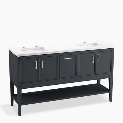 Kohler Winnow 60" bathroom vanity cabinet with sinks and quartz top K-33581-ASB-1WX - Plumbing Market