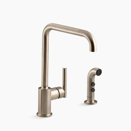 Kohler Purist Single-handle kitchen sink faucet with side sprayer K-7508-BV - Plumbing Market