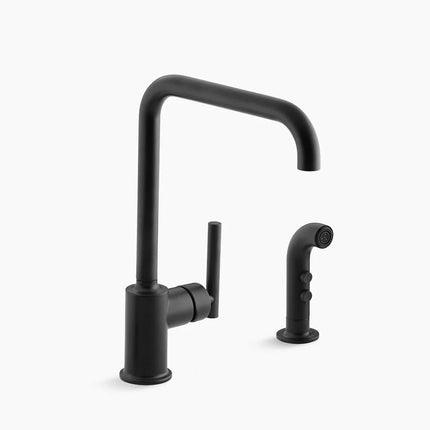 Kohler Purist Single-handle kitchen sink faucet with side sprayer K-7508-BL - Plumbing Market