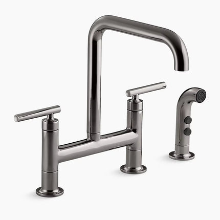 Kohler Purist Two-hole bridge kitchen sink faucet with side sprayer K-7548-4-TT - Plumbing Market