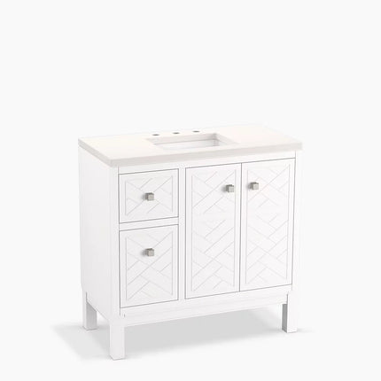 Kohler Beauxline 36" bathroom vanity cabinet with sink and quartz top K-33531-ASB-0 - Plumbing Market