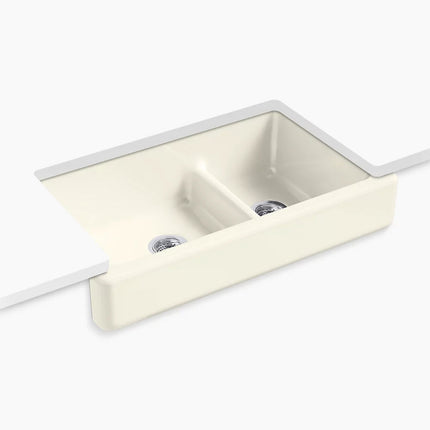 Kohler Whitehaven Smart Divide 35-1/2" undermount double-bowl farmhouse kitchen sink with short apron K-6426-96 - Plumbing Market
