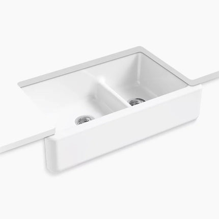 Kohler Whitehaven Smart Divide 35-3/4" undermount double-bowl farmhouse kitchen sink K-6427-0 - Plumbing Market