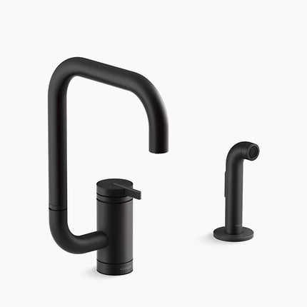 Kohler Components Single-handle kitchen sink faucet with two-function extended-reach spout and side sprayer K-28274-BL - Plumbing Market