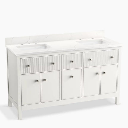 Kohler Malin by Studio McGee 60" bathroom vanity cabinet with sinks and quartz top K-35022-0 - Plumbing Market