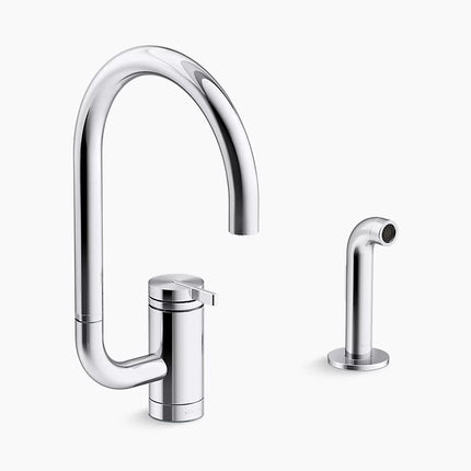Kohler Components Single-handle kitchen sink faucet with two-function extended-reach spout and side sprayer K-28272-CP - Plumbing Market
