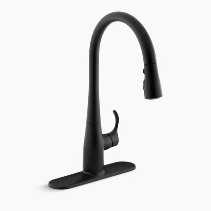 Kohler Simplice Pull-down kitchen sink faucet with three-function sprayhead K-596-BL - Plumbing Market
