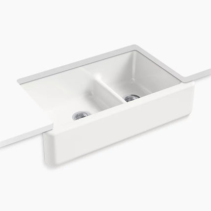 Kohler Whitehaven Smart Divide 35-3/4" undermount double-bowl farmhouse kitchen sink K-6427-FF - Plumbing Market