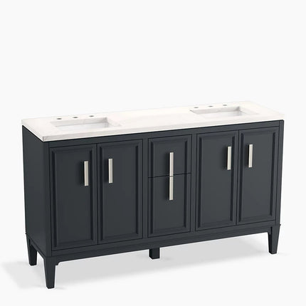 Kohler Southerk 60" bathroom vanity cabinet with sinks and quartz top K-33547-ASB-1WX - Plumbing Market