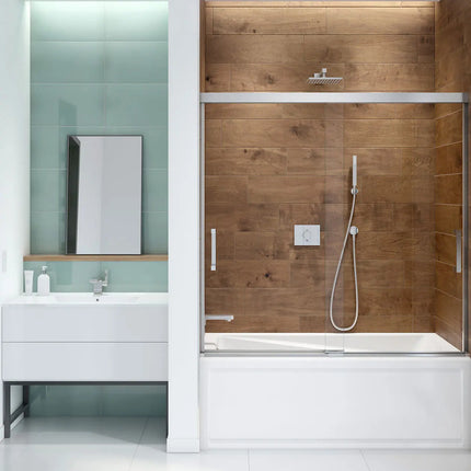 Incognito 56-59 x 56 3/4 in. 8 mm Bypass Tub Door for Alcove Installation with Clear glass in Chrome - Plumbing Market