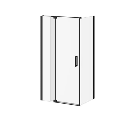 Kalia DISTINK (Box 1 of 2) 42''x77'' 2-Panel Pivot Shower Door for Corner Inst. (Reversible) Matte Black Clear Duraclean Glass DR1744-160-003 - Plumbing Market