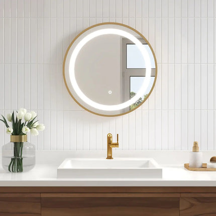 Kalia Effect 24 Inch LED Illuminated Round Bathroom Mirror Brushed Gold - Plumbing Market