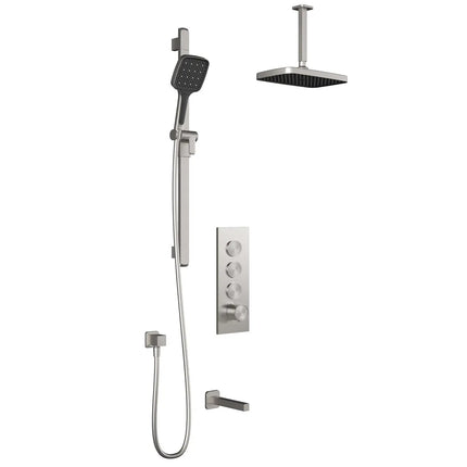 Kalia SquareOne TB3 PLUS : AQUATONIK T/P Push-Button Shower System with Vertical Ceiling Arm Pure Nickel - Plumbing Market