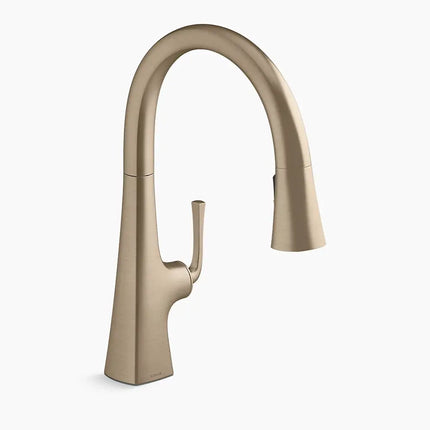 Kohler Graze Pull-down kitchen sink faucet with three-function sprayhead K-22062-BV - Plumbing Market