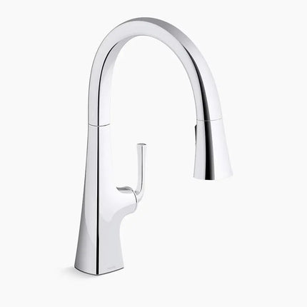 Kohler Graze Pull-down kitchen sink faucet with three-function sprayhead K-22062-CP - Plumbing Market