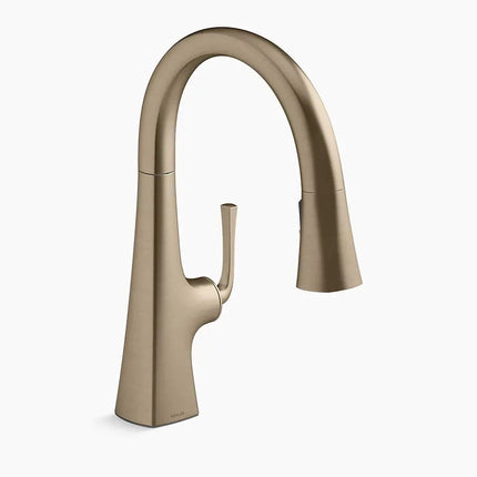 Kohler Graze Pull-down kitchen sink faucet with three-function sprayhead K-22063-BV - Plumbing Market