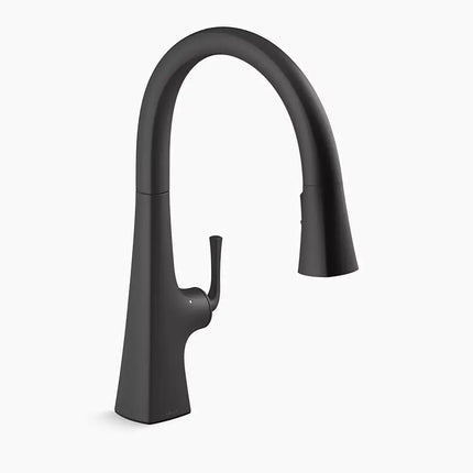 Kohler Graze Touchless pull-down kitchen sink faucet with three-function sprayhead K-22068-BL - Plumbing Market