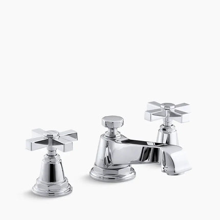 Kohler Pinstripe Pure Widespread bathroom sink faucet with Cross handles, 1.2 gpm K-13132-3A-CP - Plumbing Market