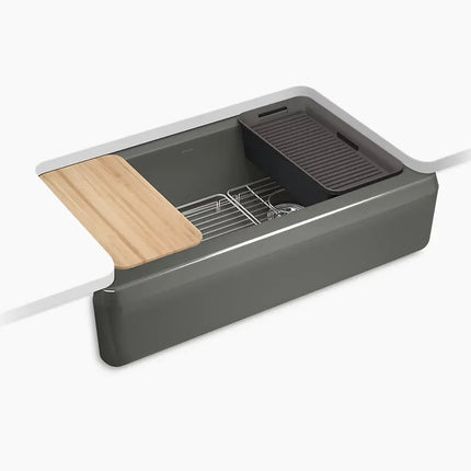 Kohler Riverby 35-3/4" undermount single-bowl farmhouse workstation kitchen sink K-24564-PC-58 - Plumbing Market