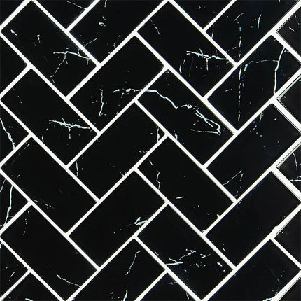 MSI Surfaces Nero Marquina Herringbone Glass Tile 2x4 - Plumbing Market