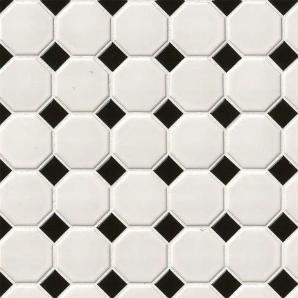 MSI Surfaces White And Black Matte Octagon Mosaic SMOT-PT-RETBIA-2OCTM - Plumbing Market