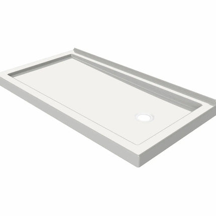 Maax B3Round 6030 Acrylic Wall Mounted Shower Base in White with Left-Hand Drain 410004-505-001-001 - Plumbing Market